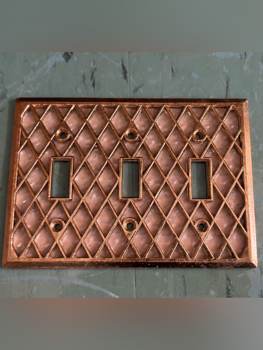 Vintage triple light switch cover, gold and mother of pearl